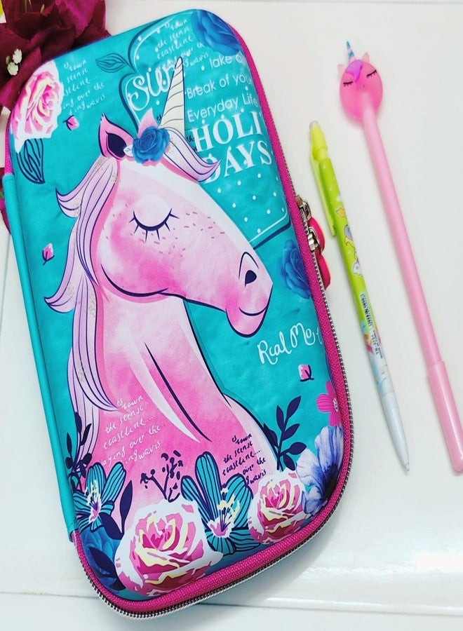 Tera13 TERA 13 Pencil Case for Kids (Pack of 3 Items) Unicorn Theme Pencil Pouch for Girls, Hardcase Bag Pouch, Hardtop, Stationary Pouch, Pen for Stationary Items, Birthday Return Gifts for Kids & Girls - Image 2
